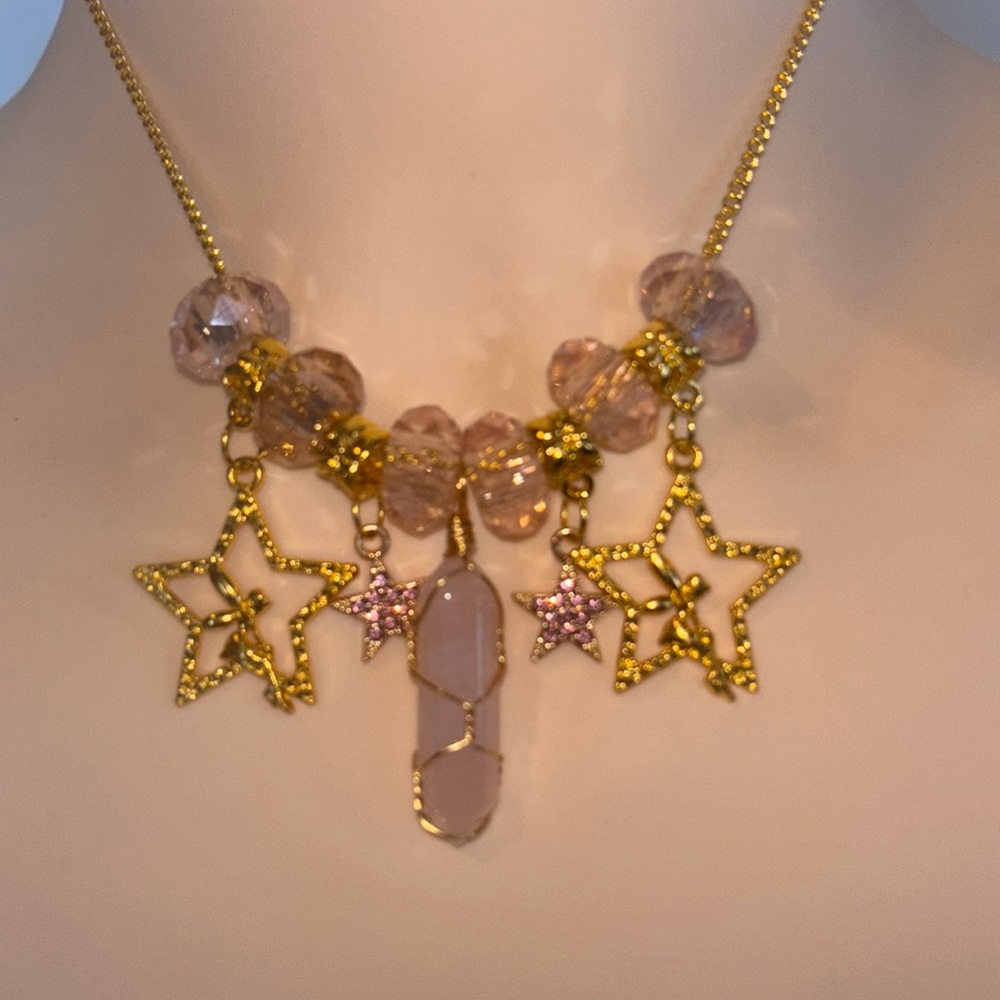 Genuine Rose Quartz “My Crystals Fairy” Gold Charm Necklace By @windswep…